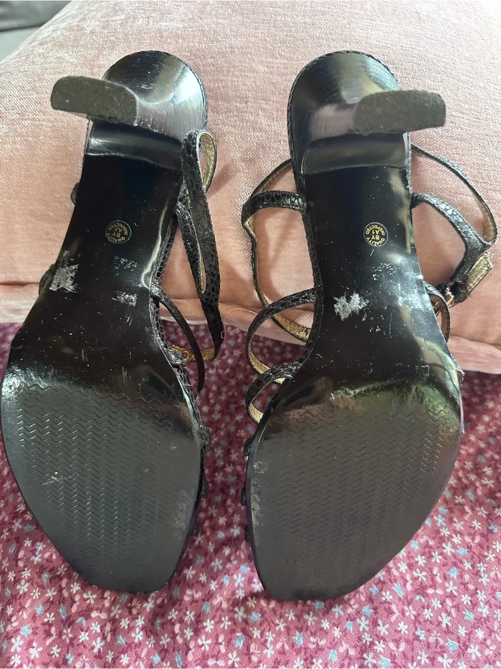 Worthington Black Strappy Heeled Sandals with Gold Insole
